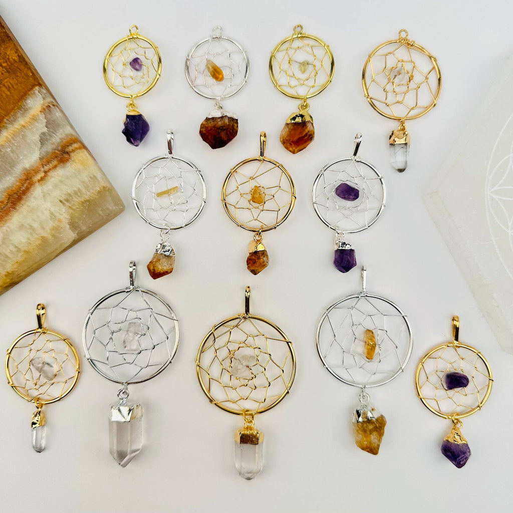 Dream Catcher Pendant with Crystal Point: Amethyst