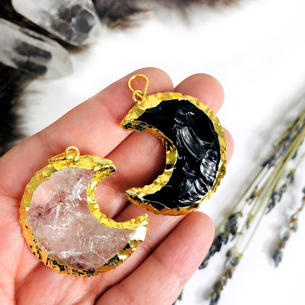 Gemstone Moon Pendants with Electroplated 24k Gold/Silver Edge and Bail (S49B6): Opalite / Gold