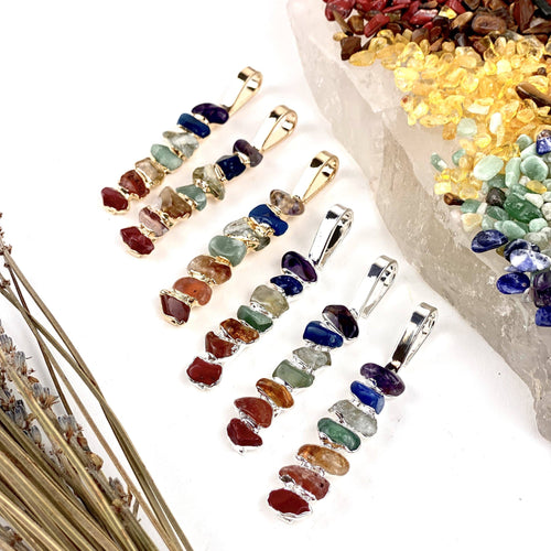 Crystal Chakra Tumbled Aligned Pendants (S10B): Gold