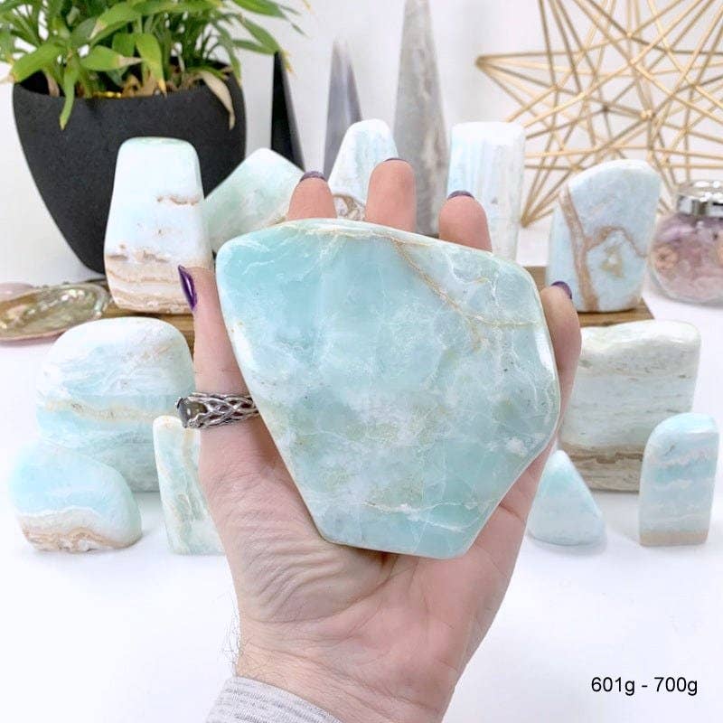 Crystal Caribbean Calcite Cut Base by Weight -Blue Aragonite: 401g - 500g