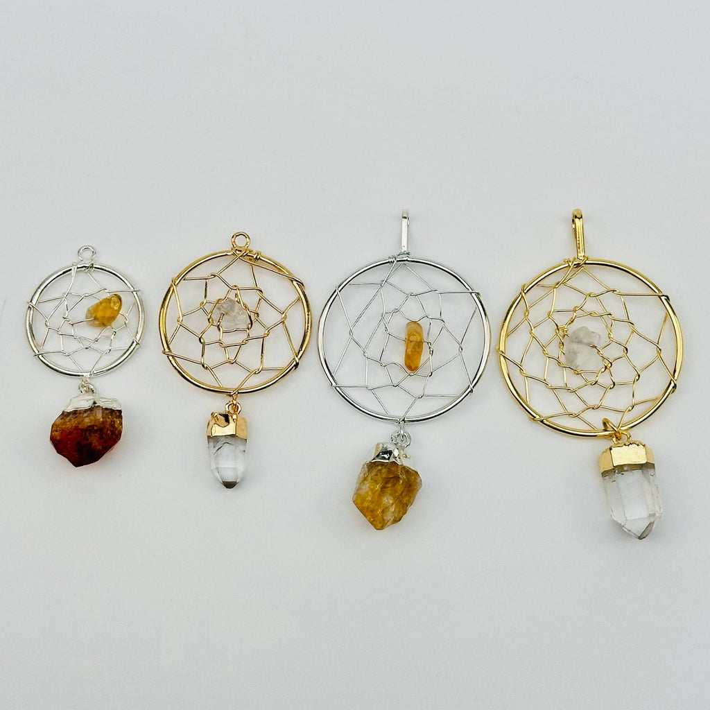 Dream Catcher Pendant with Crystal Point: Amethyst