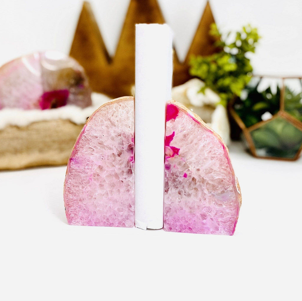 Pink Agate Geode Bookend Pair - 3 to 6 lb Crystals