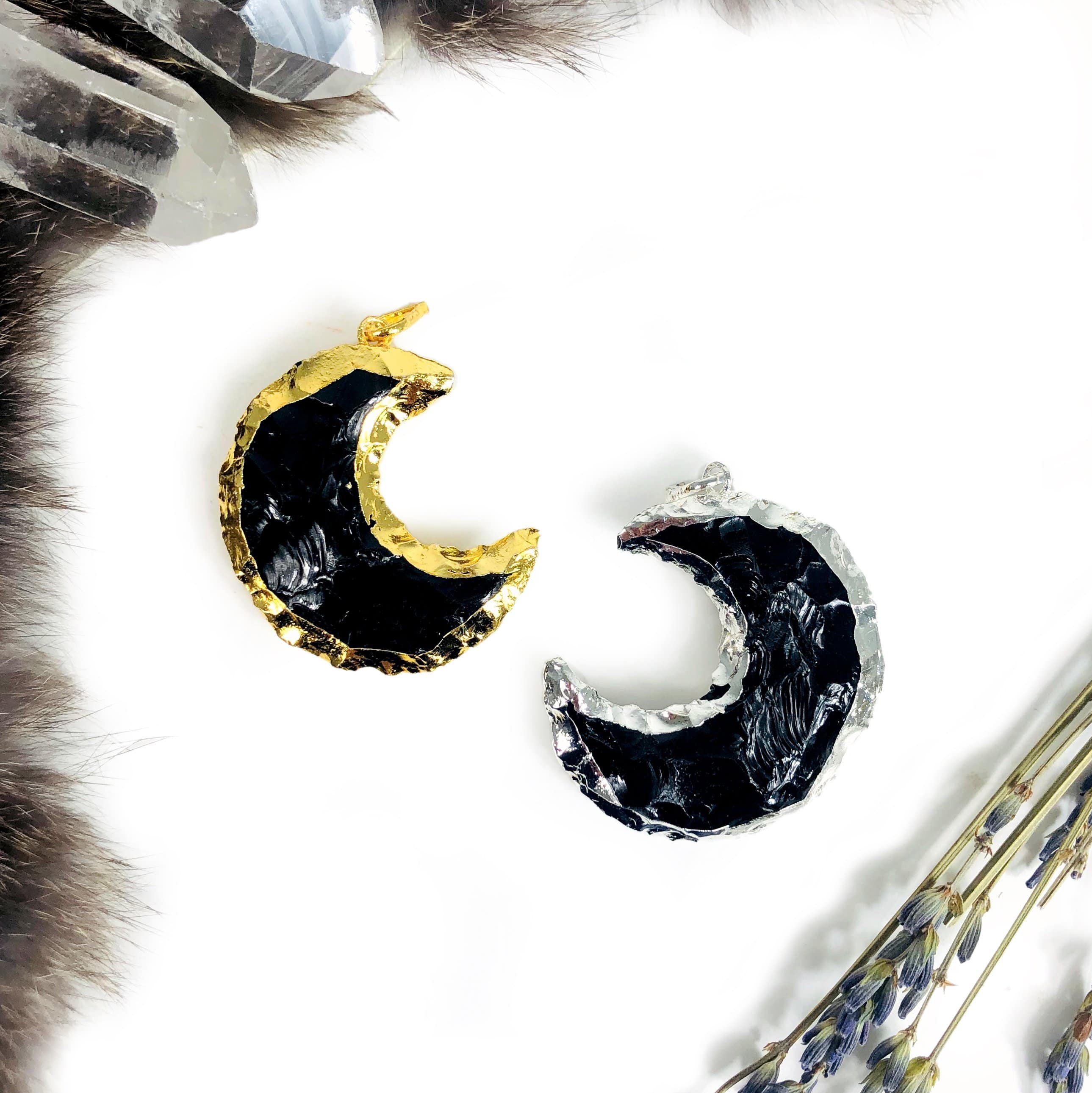 Gemstone Moon Pendants with Electroplated 24k Gold/Silver Edge and Bail (S49B6): Opalite / Gold