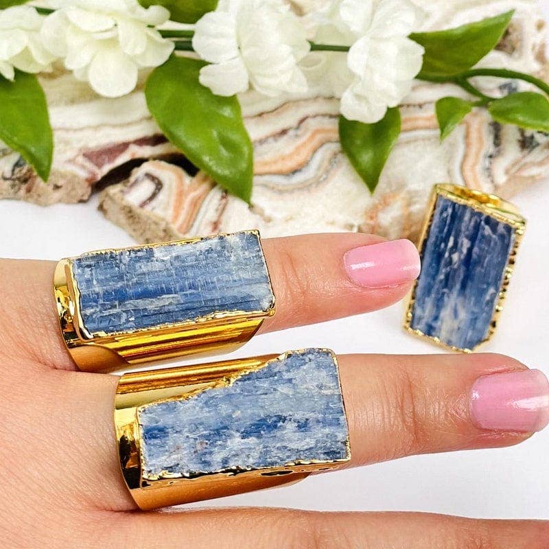 Crystal Blue Kyanite Ring with 24k Gold Electroplated Band
