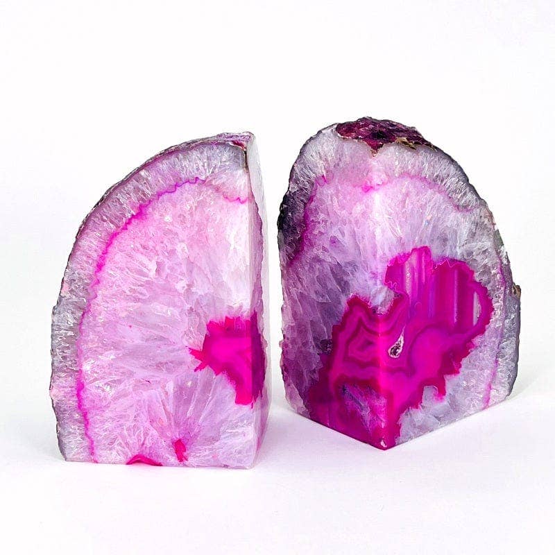 Pink Agate Geode Bookend Pair - 3 to 6 lb Crystals