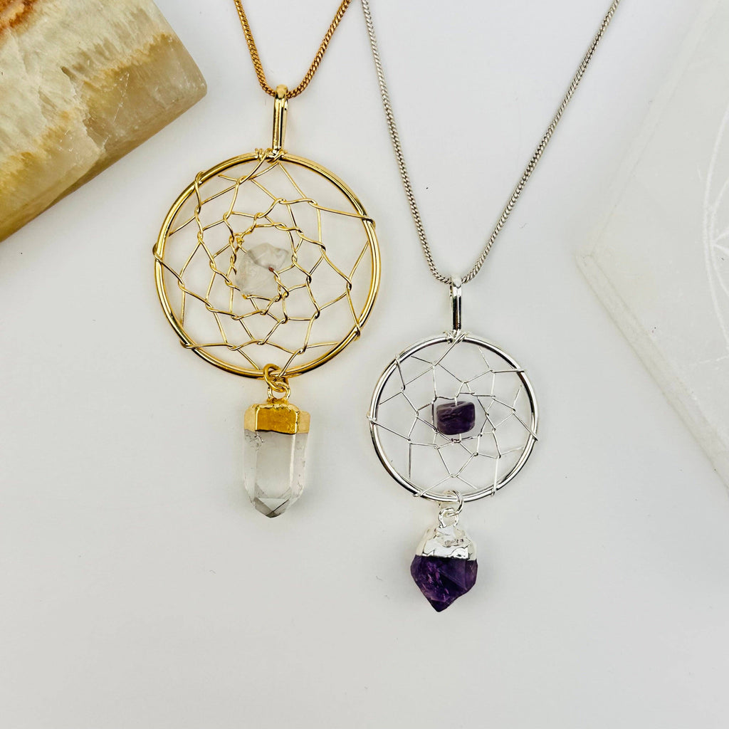 Dream Catcher Pendant with Crystal Point: Amethyst