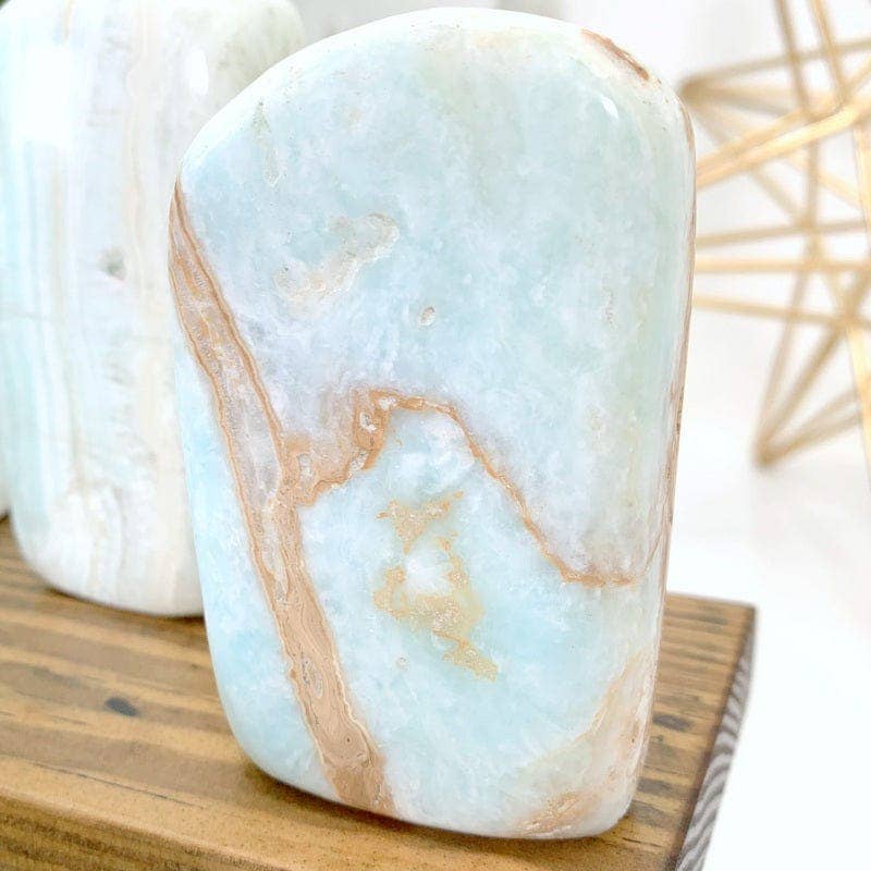 Crystal Caribbean Calcite Cut Base by Weight -Blue Aragonite: 401g - 500g