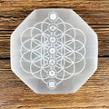 Crystal Selenite Hexagon Charging Plate with Chakra Symbols
