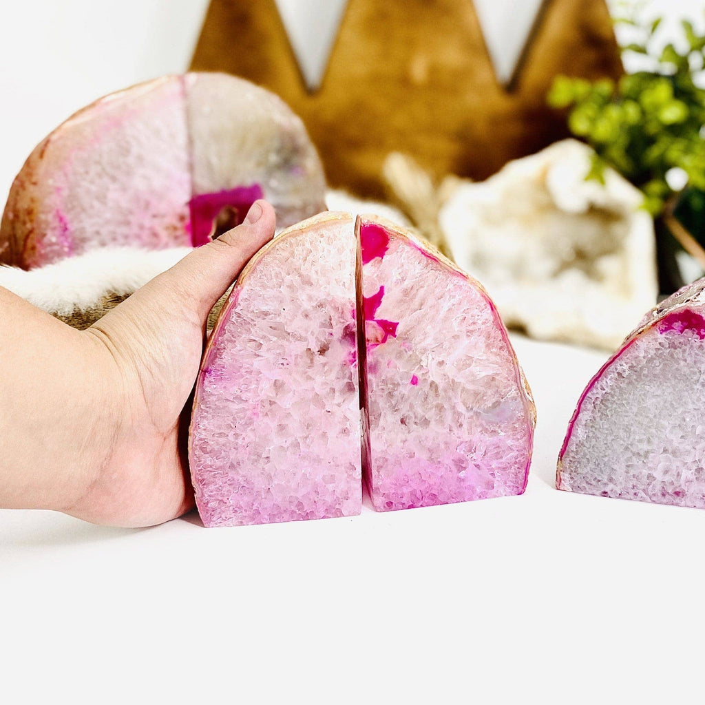 Pink Agate Geode Bookend Pair - 3 to 6 lb Crystals