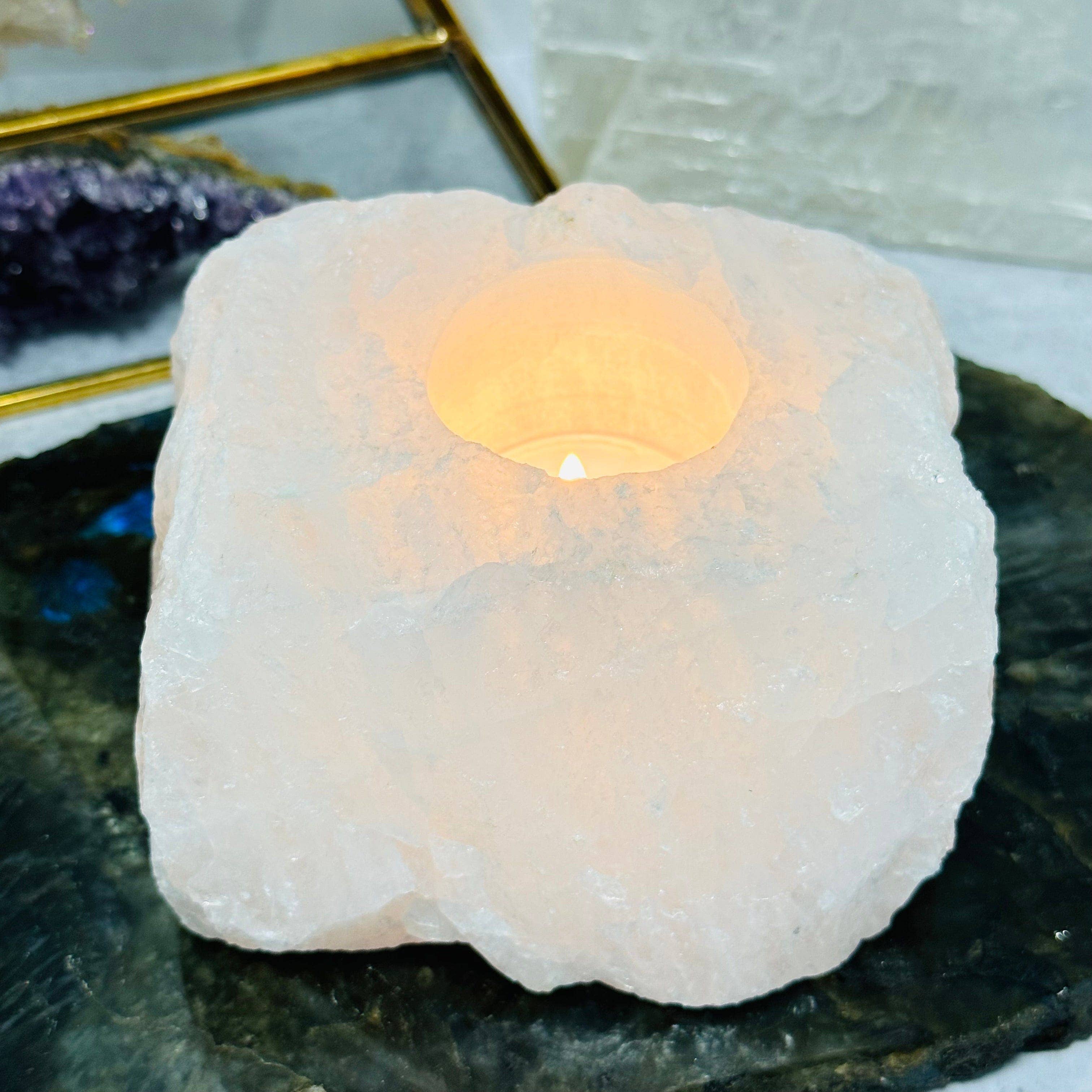 Crystal Clear Quartz Candle Holder: 1 candle holder