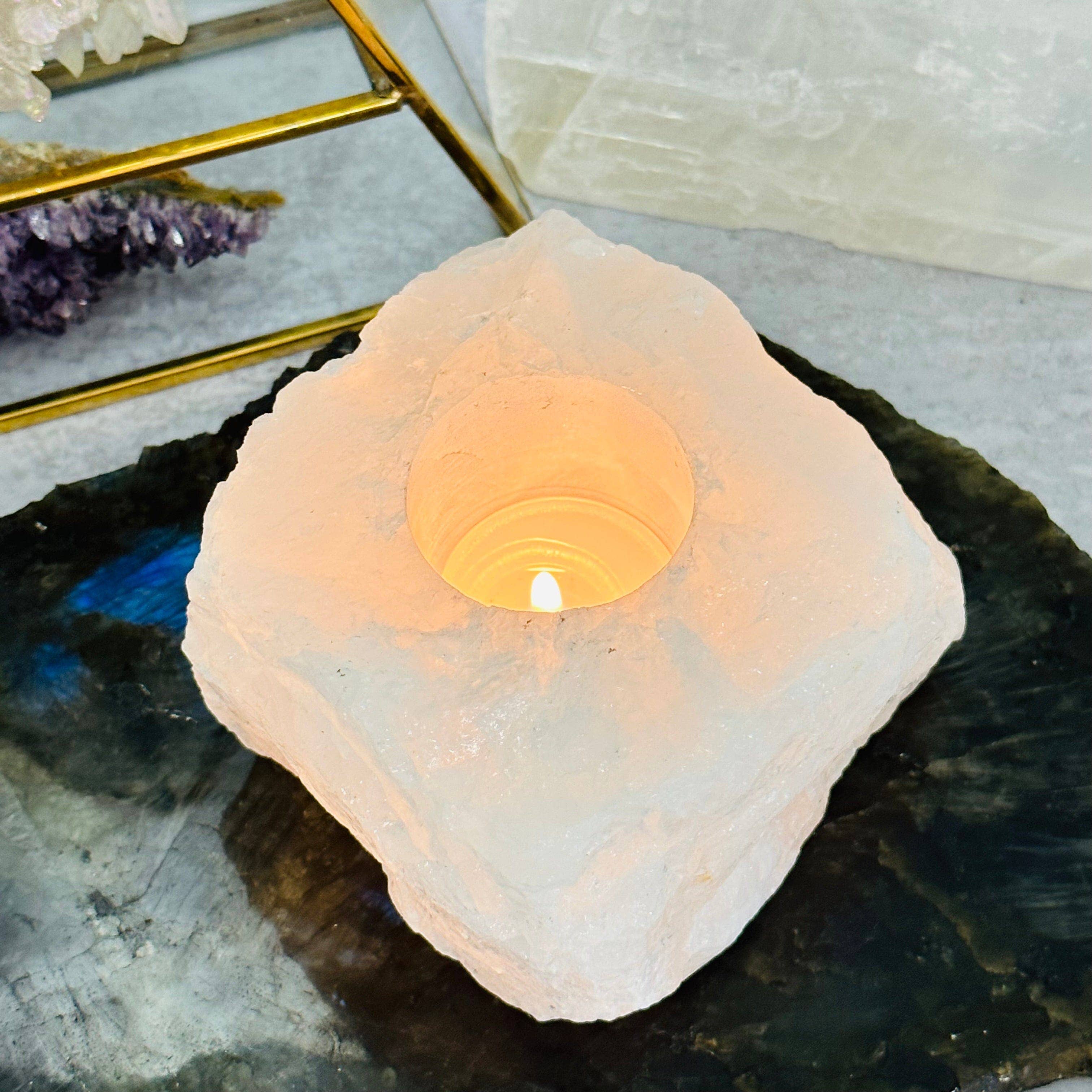 Crystal Clear Quartz Candle Holder: 1 candle holder