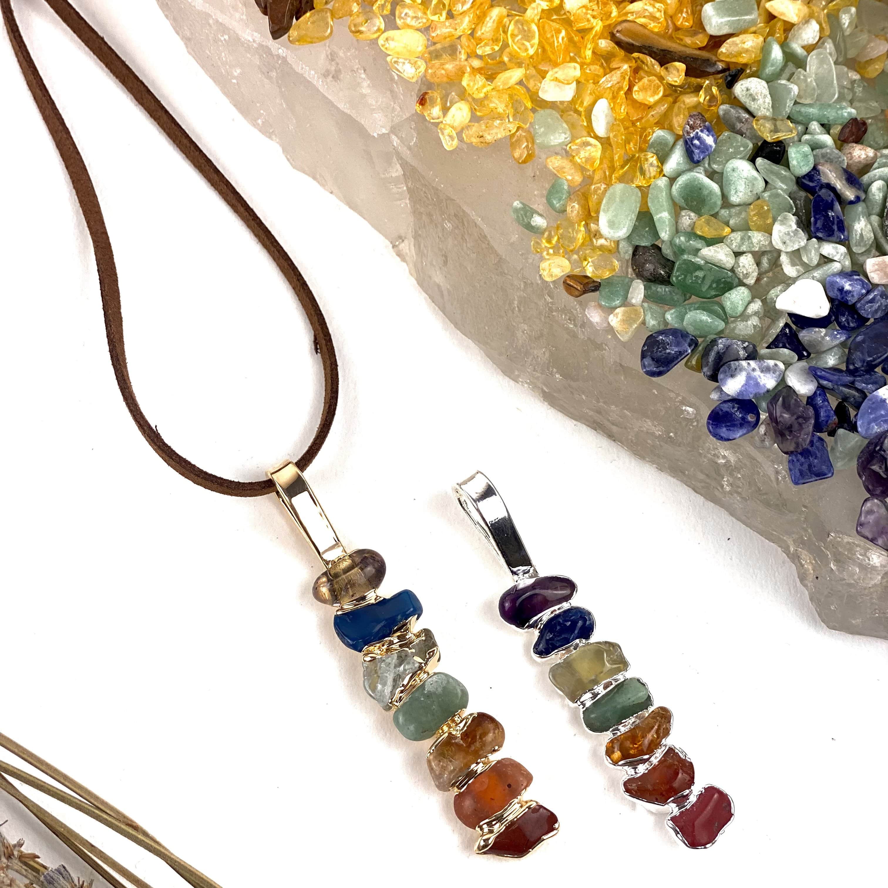 Crystal Chakra Tumbled Aligned Pendants (S10B): Gold