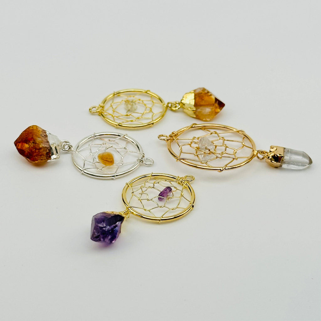 Dream Catcher Pendant with Crystal Point: Amethyst
