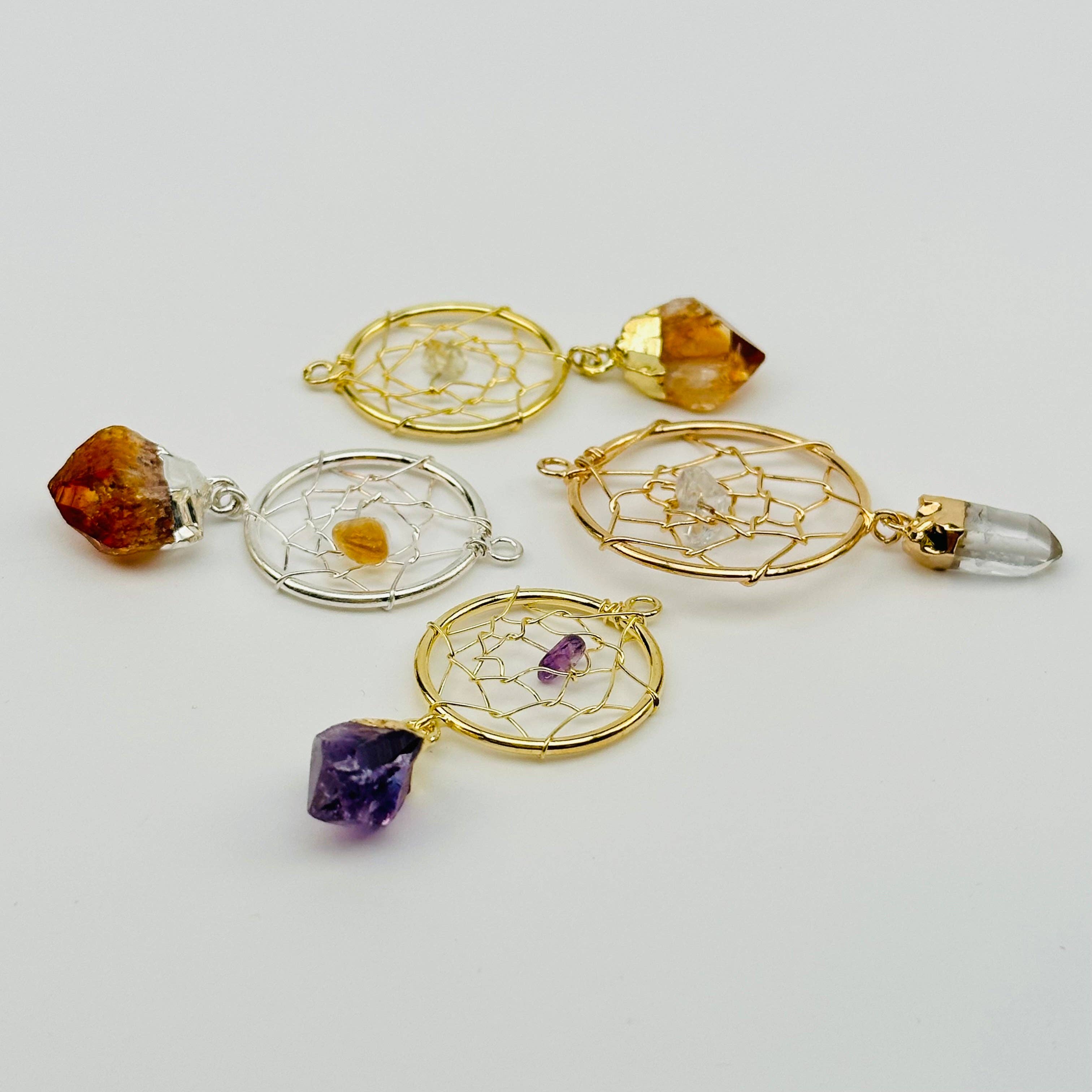 Dream Catcher Pendant with Crystal Point: Amethyst