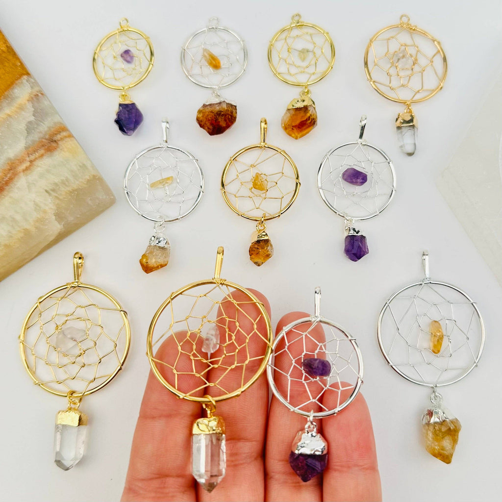 Dream Catcher Pendant with Crystal Point: Amethyst