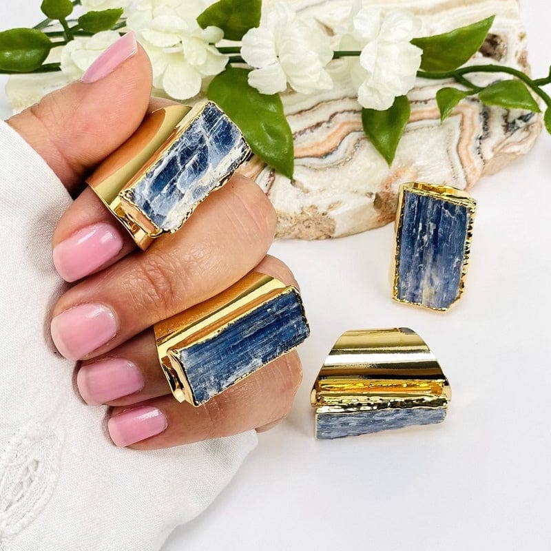 Crystal Blue Kyanite Ring with 24k Gold Electroplated Band