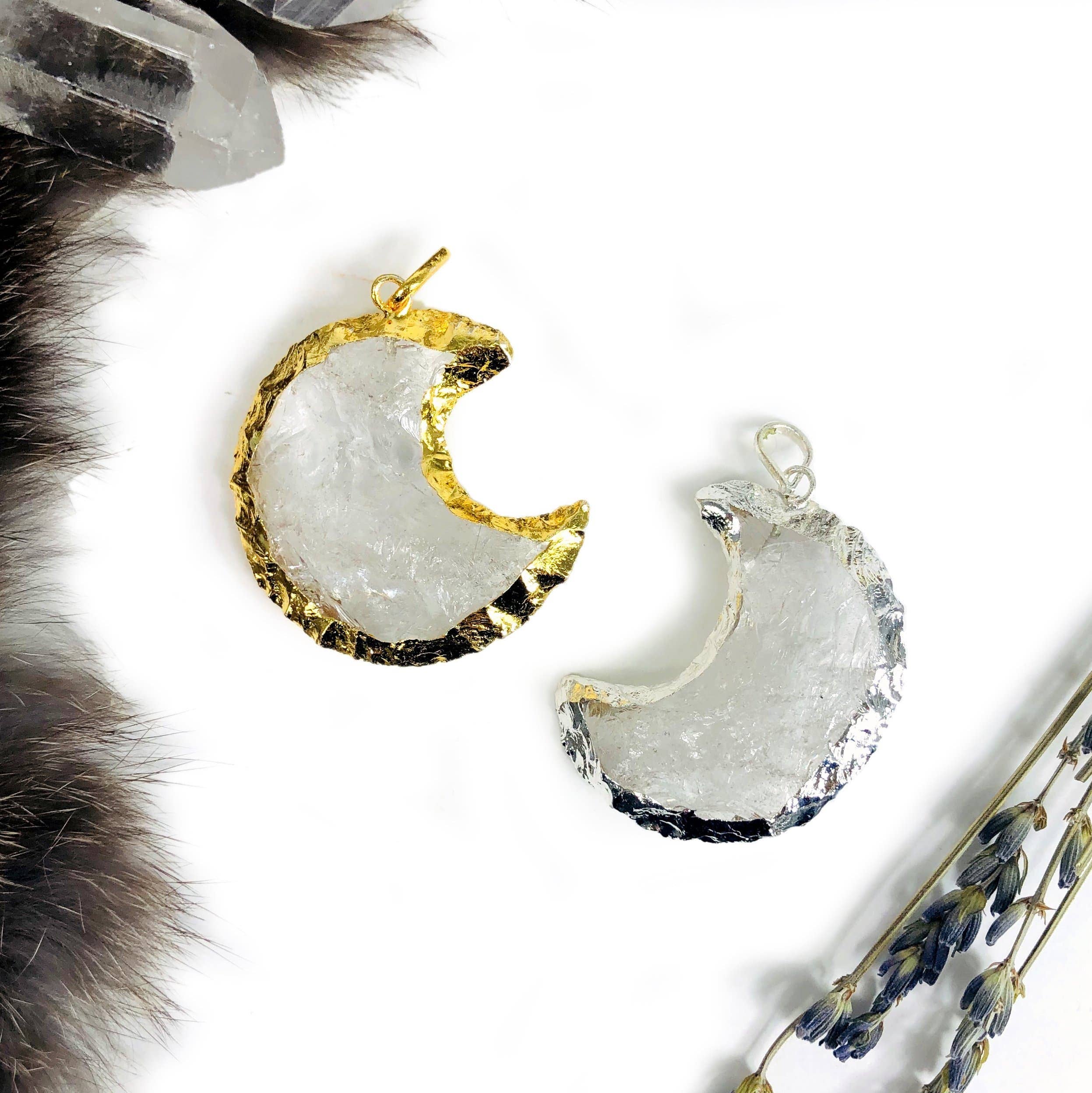 Gemstone Moon Pendants with Electroplated 24k Gold/Silver Edge and Bail (S49B6): Opalite / Gold