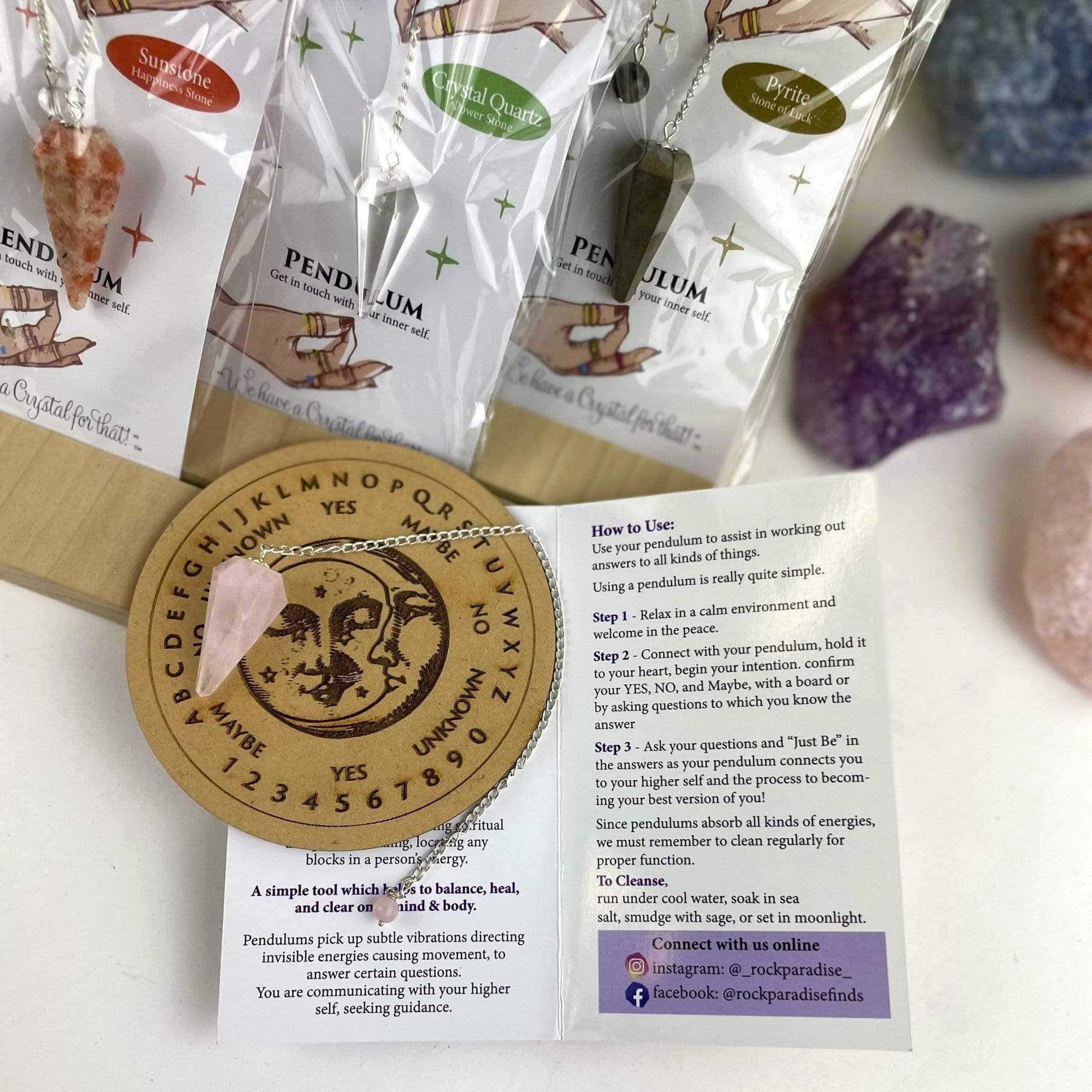 Crystal Stone Pendulum on Chain-Black Tourmaline