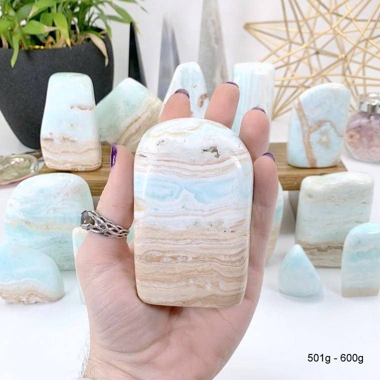 Crystal Caribbean Calcite Cut Base by Weight -Blue Aragonite: 401g - 500g