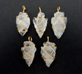 Crystal Quartz Arrowhead Pendant Wire Wrapped Gold Tone Arro: 1