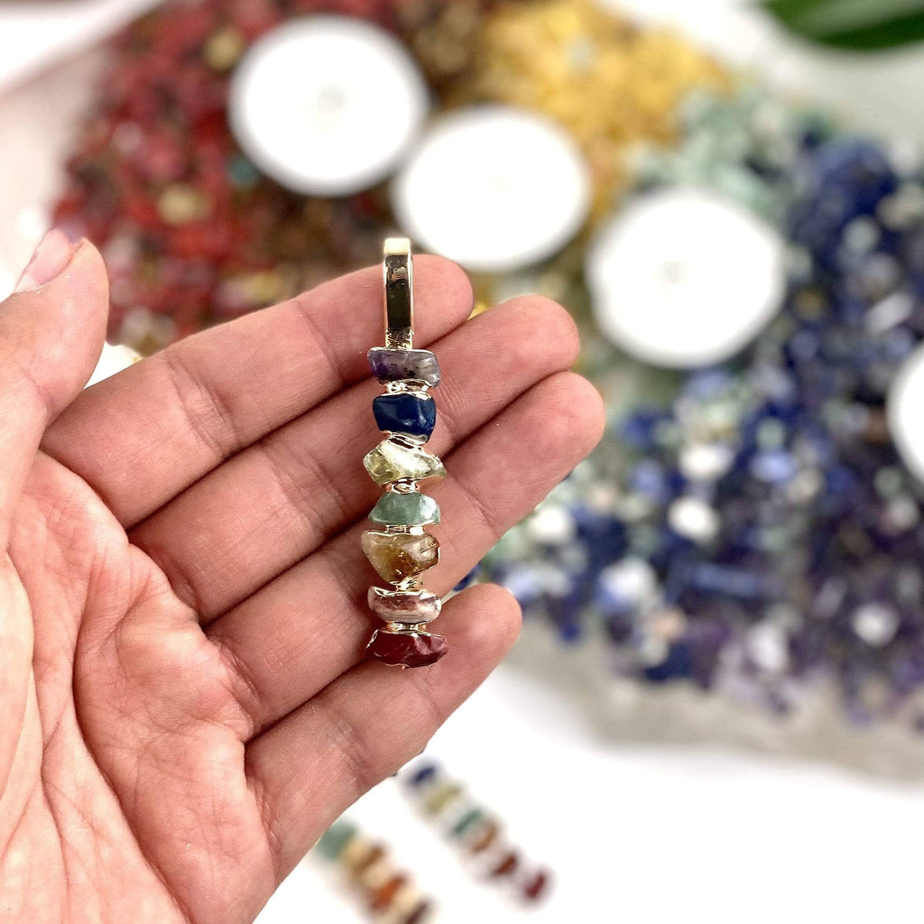 Crystal Chakra Tumbled Aligned Pendants (S10B): Gold