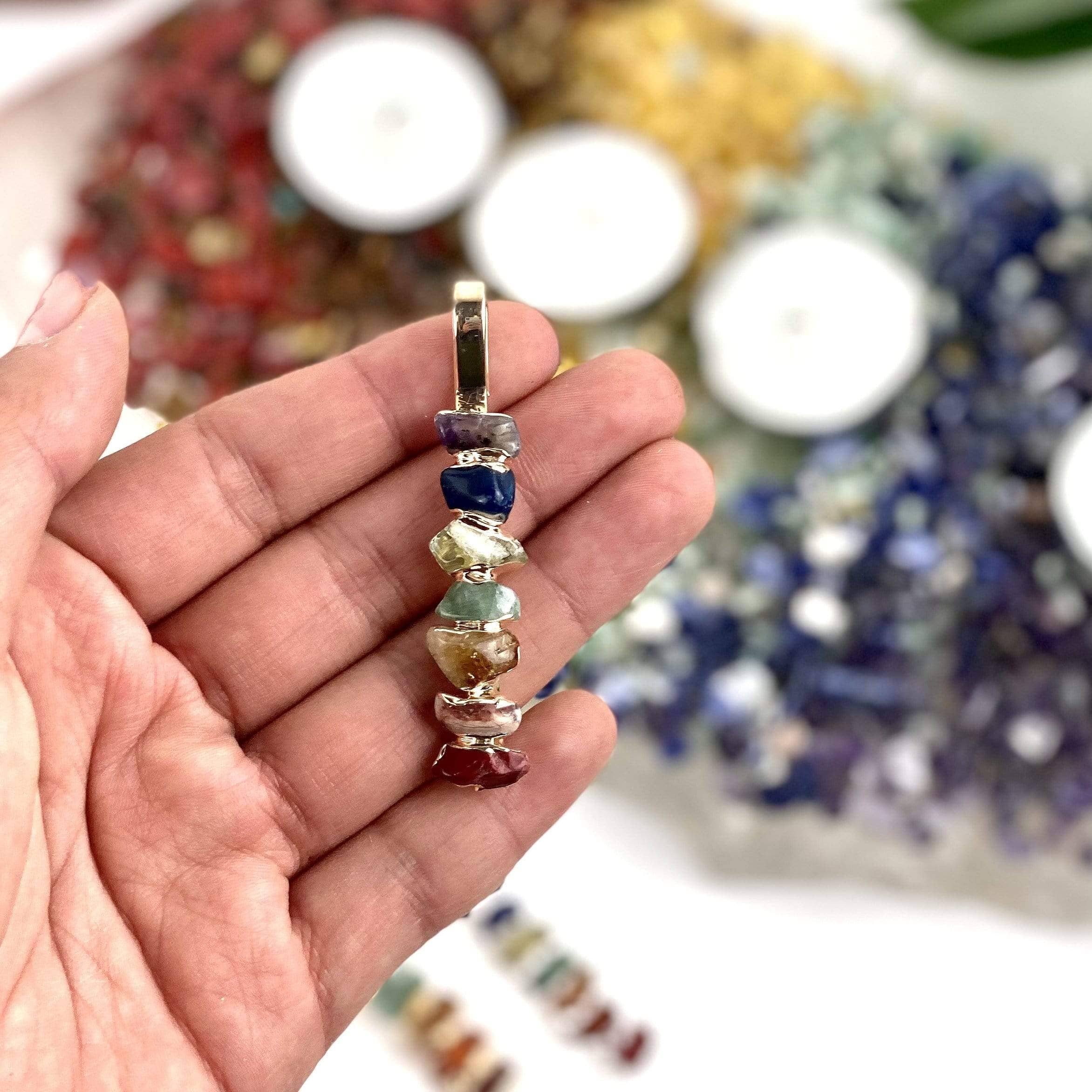 Crystal Chakra Tumbled Aligned Pendants (S10B): Gold