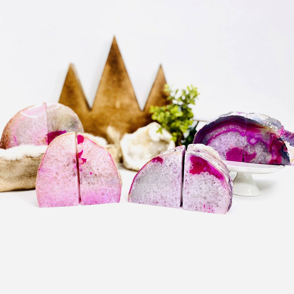 Pink Agate Geode Bookend Pair - 3 to 6 lb Crystals