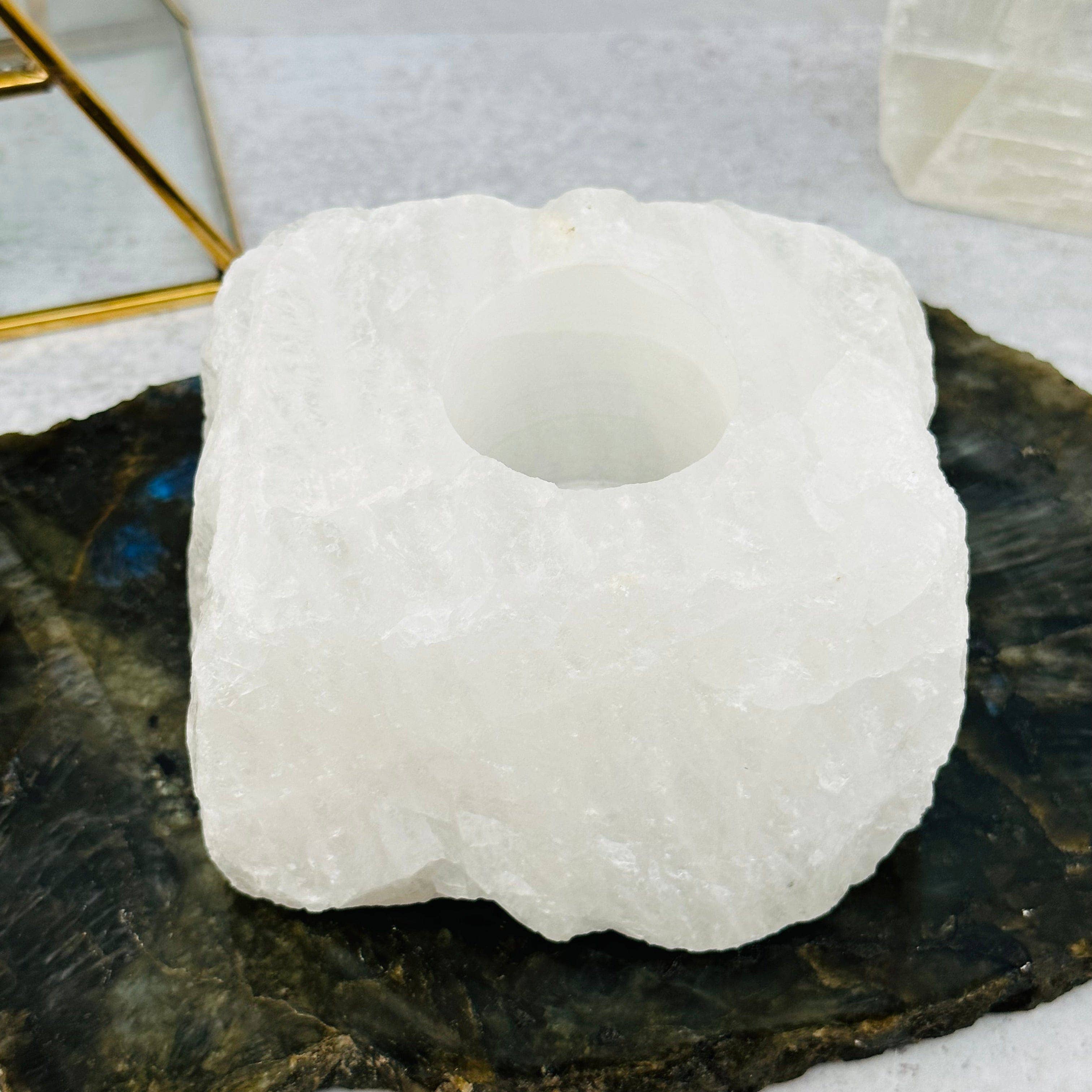 Crystal Clear Quartz Candle Holder: 1 candle holder