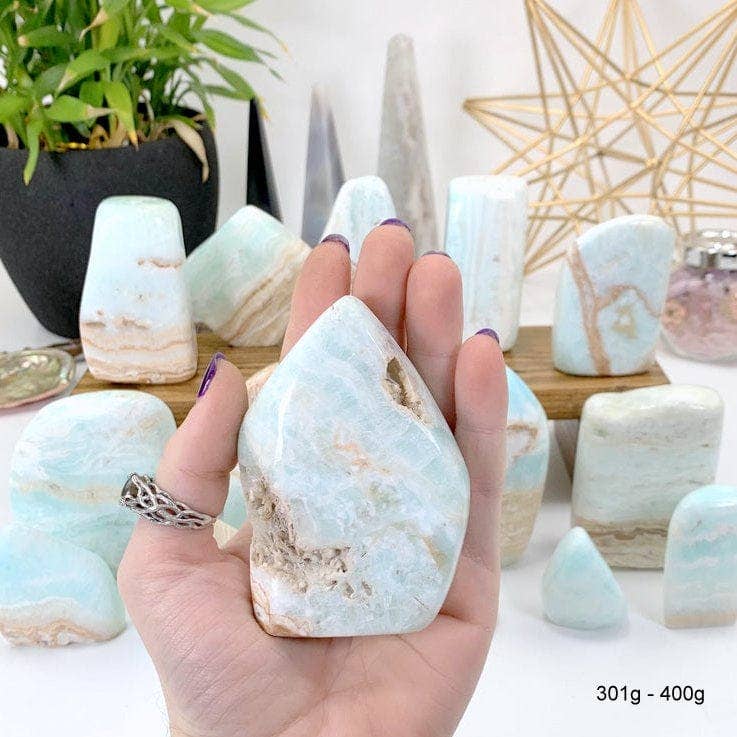 Crystal Caribbean Calcite Cut Base by Weight -Blue Aragonite: 401g - 500g