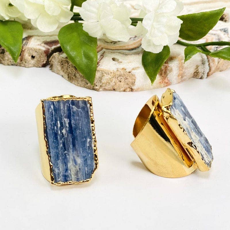 Crystal Blue Kyanite Ring with 24k Gold Electroplated Band