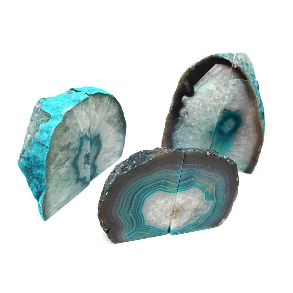 Crystal Teal Agate Geode Bookend Pair 1-3 lb