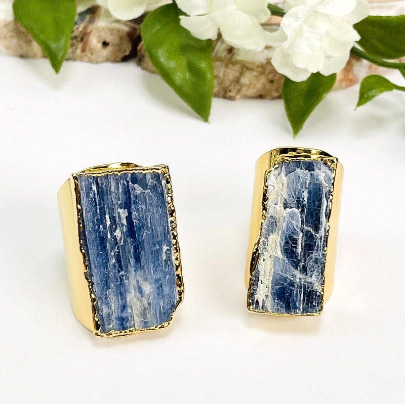 Crystal Blue Kyanite Ring with 24k Gold Electroplated Band